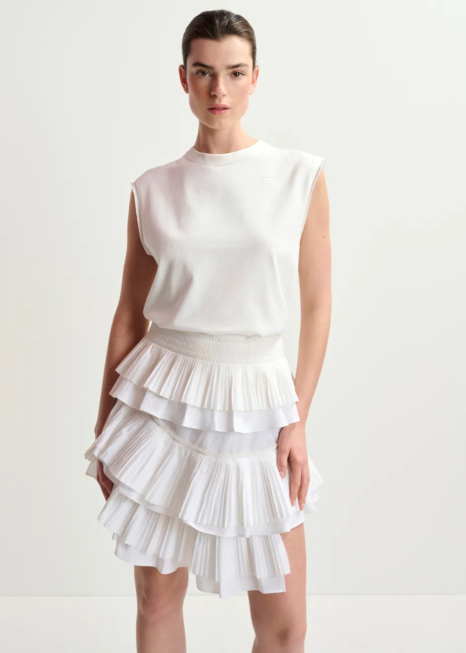 Witte asymmetrische minirok met volants