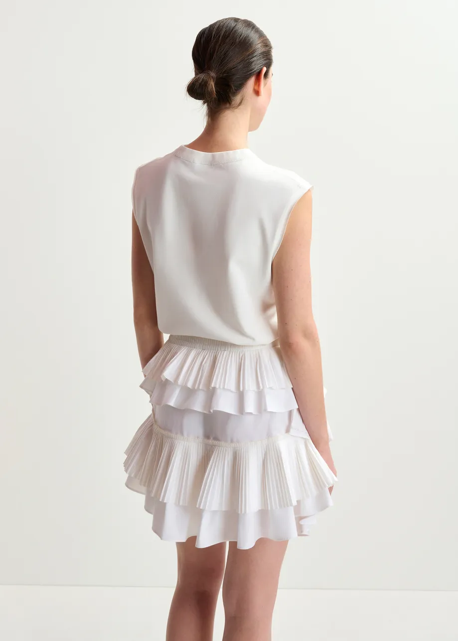 Witte asymmetrische minirok met volants