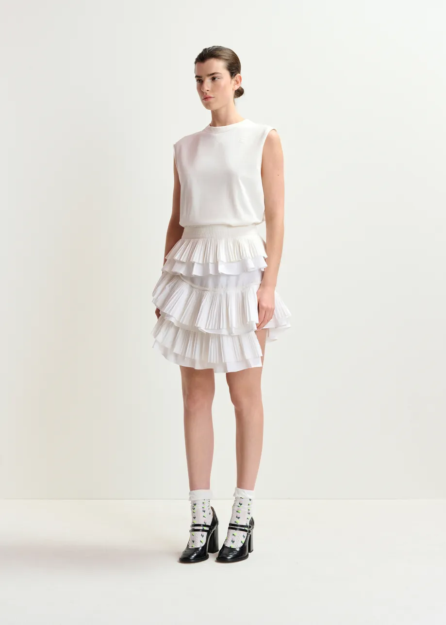 Witte asymmetrische minirok met volants