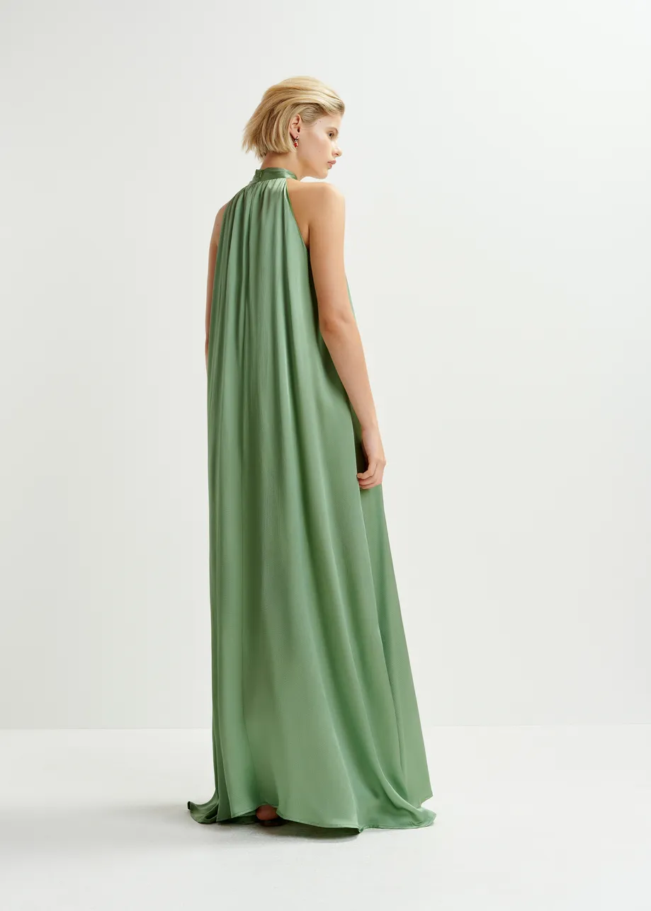 Khakifarbenes Neckholder - Maxikleid mit Zierknoten
