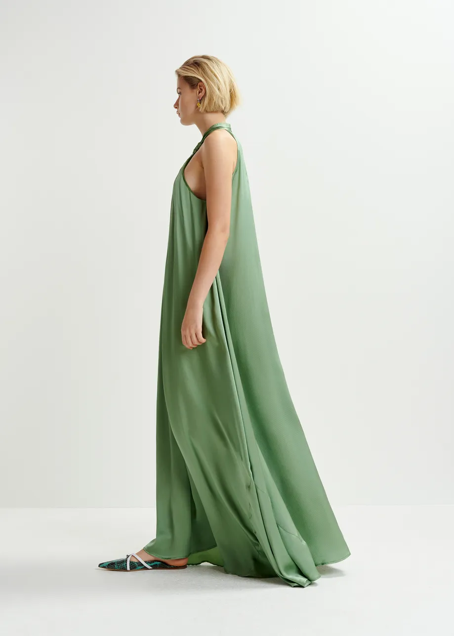 Khaki halterneck maxi-dress with knot detail