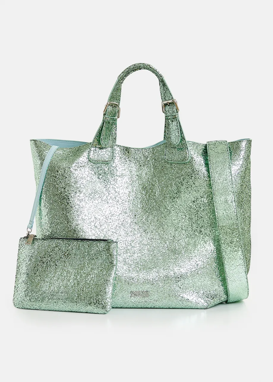 Grüne Shopper-Tasche in Metallic-Optik