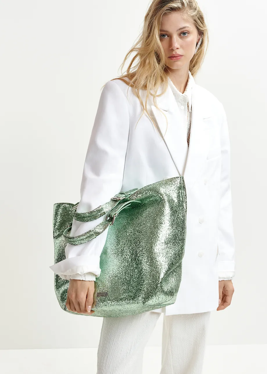 Grüne Shopper-Tasche in Metallic-Optik