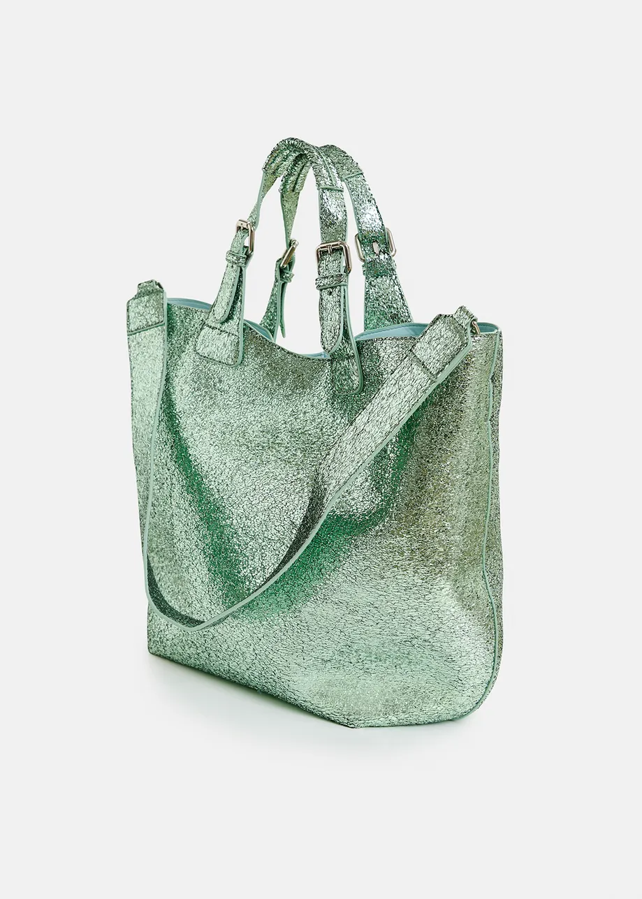 Green metallic shopper bag