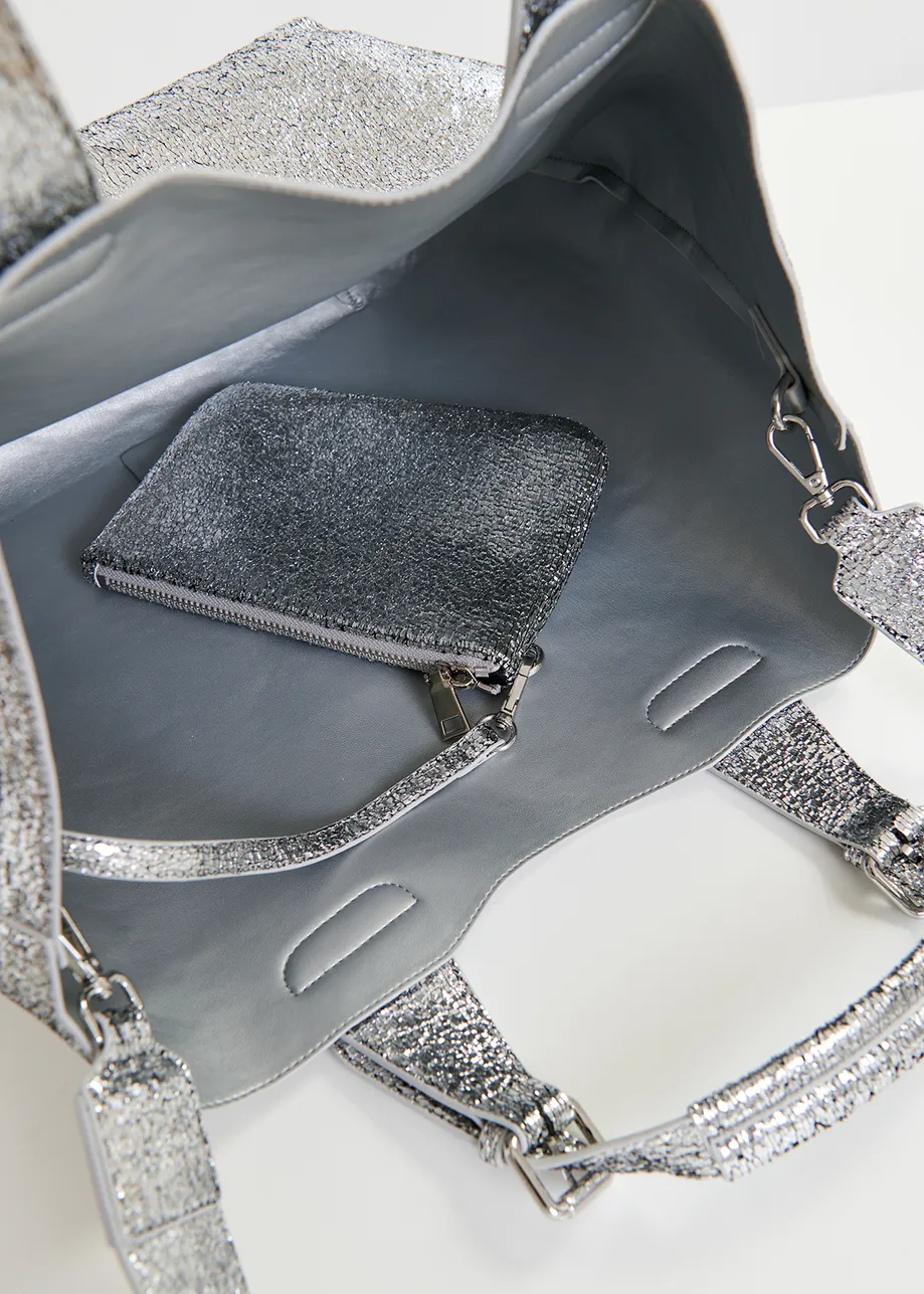 Silver metallic shopper bag