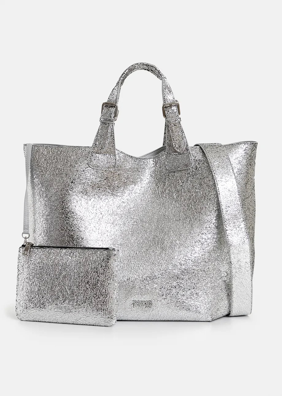 Silberfarbene Shopper-Tasche in Metallic-Optik