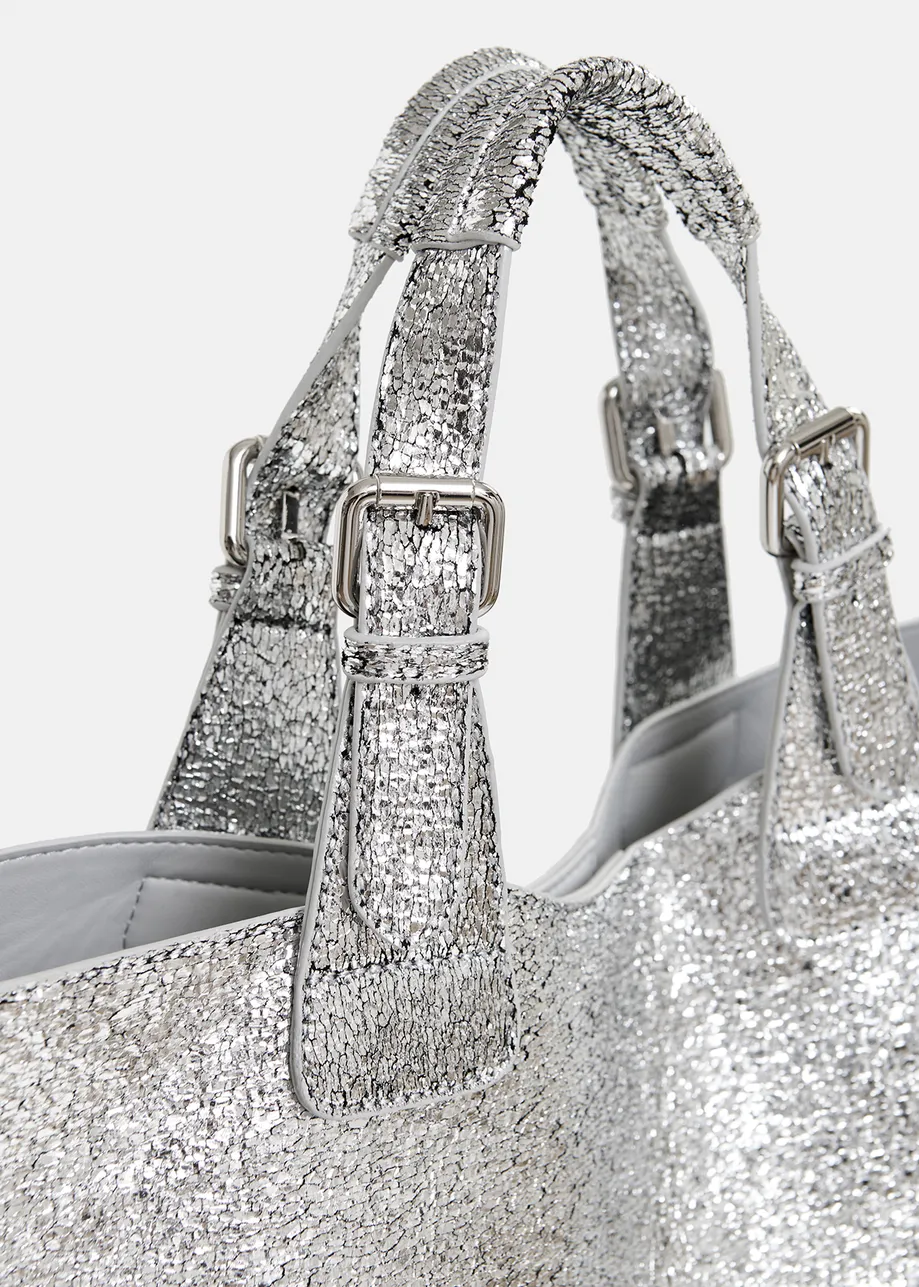 Silver metallic shopper bag