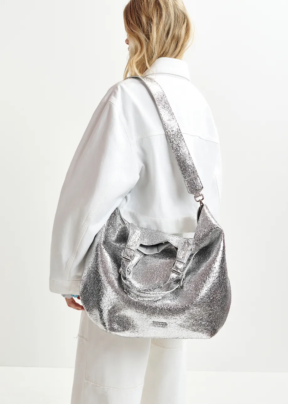 Metallic zilveren shopper