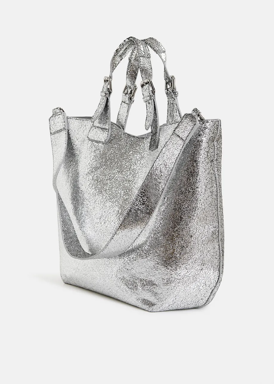 Silver metallic shopper bag