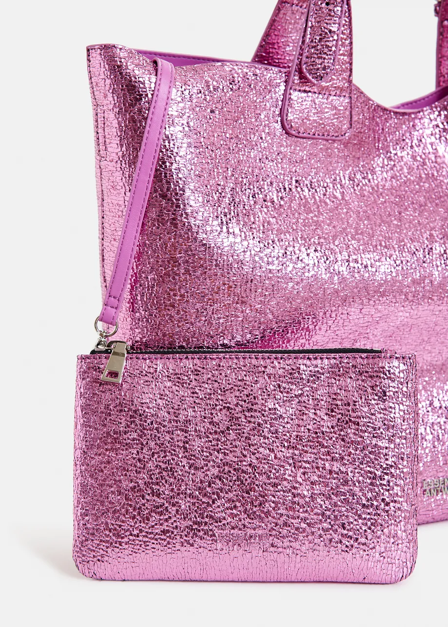 Pink metallic shopper bag