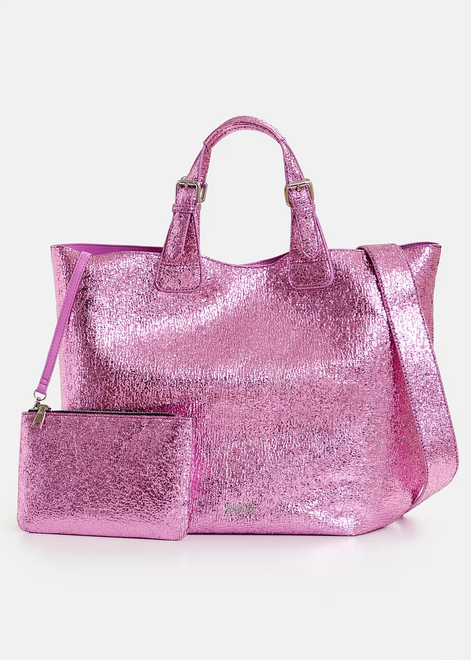 Borsa shopper rosa metallizzato