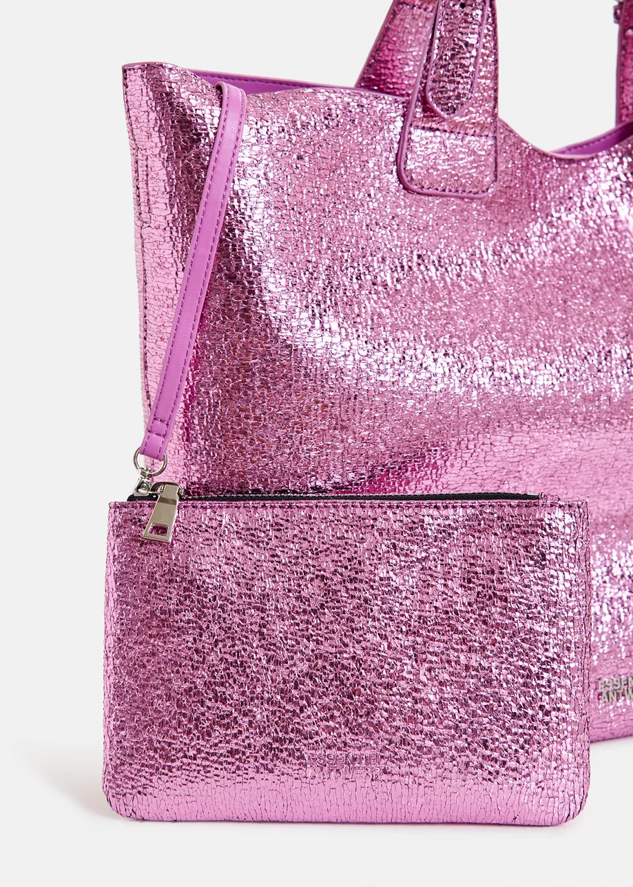 Pink metallic shopper bag