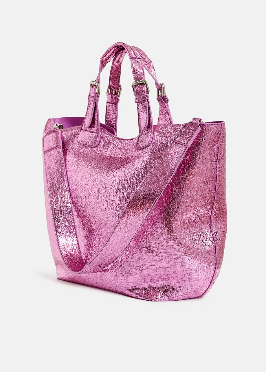 Pink metallic shopper bag