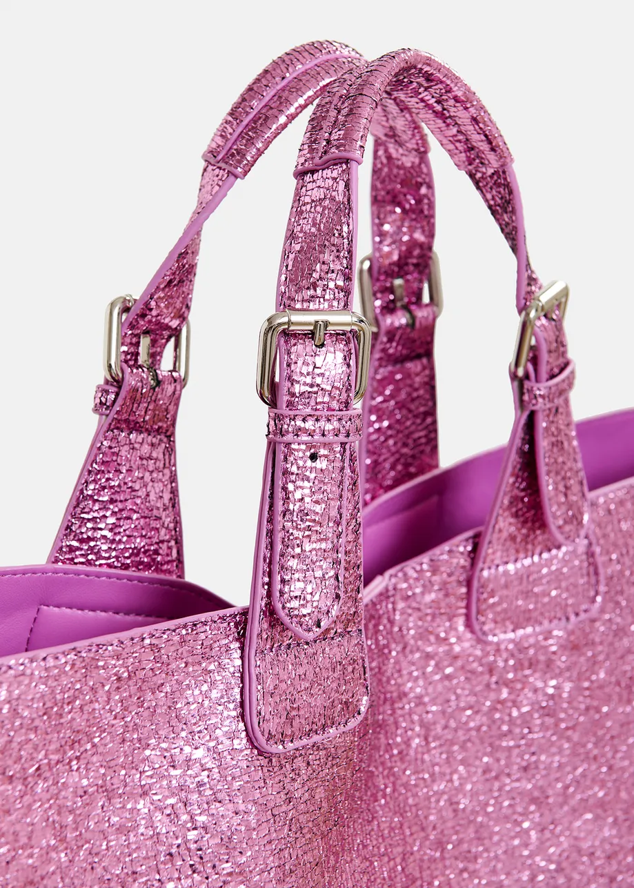 Pink metallic shopper bag