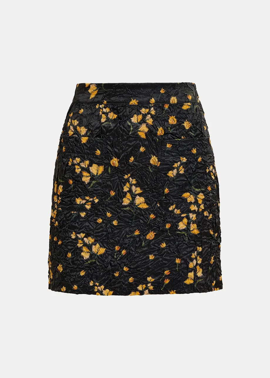 Black floral-print mini skirt