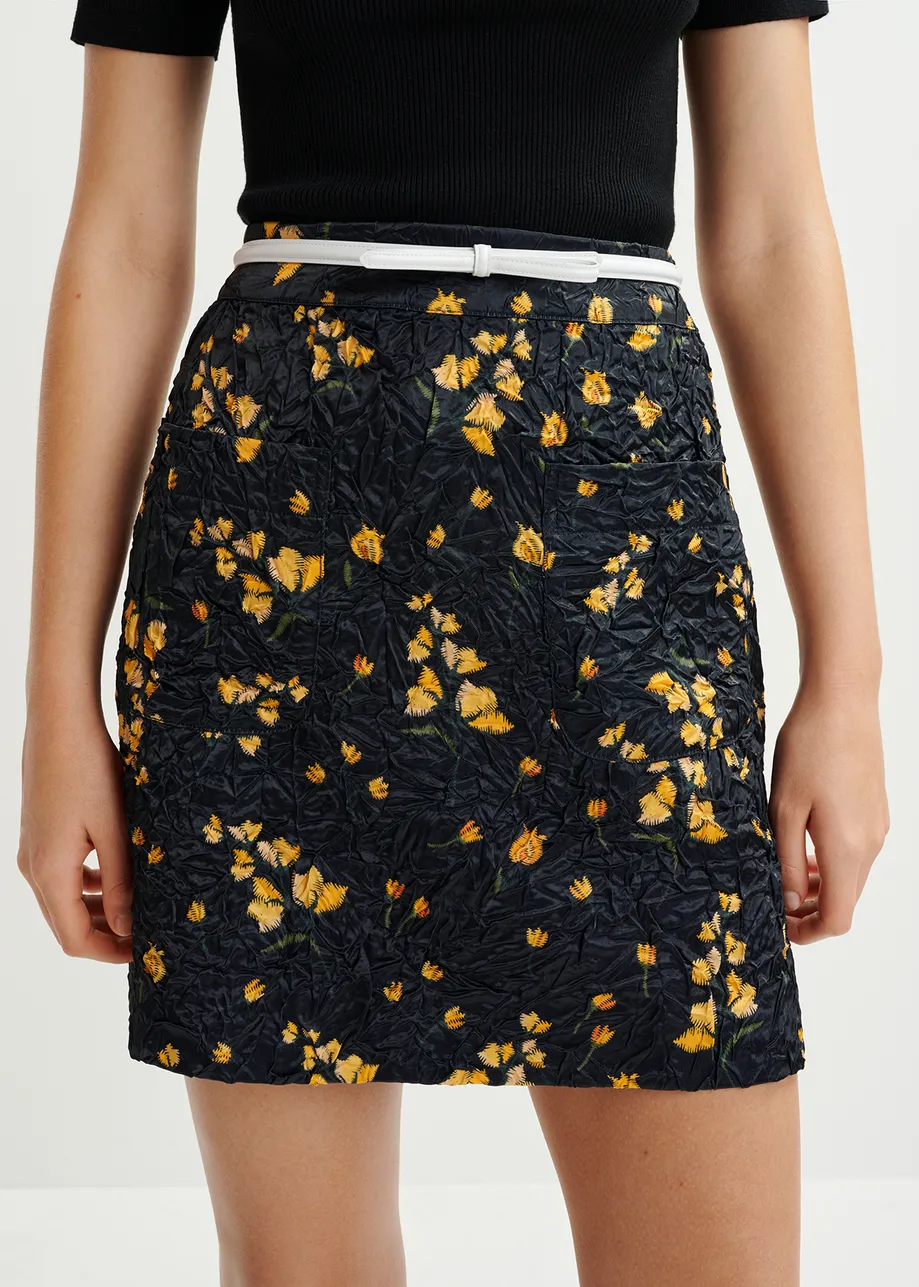 Black floral-print mini skirt