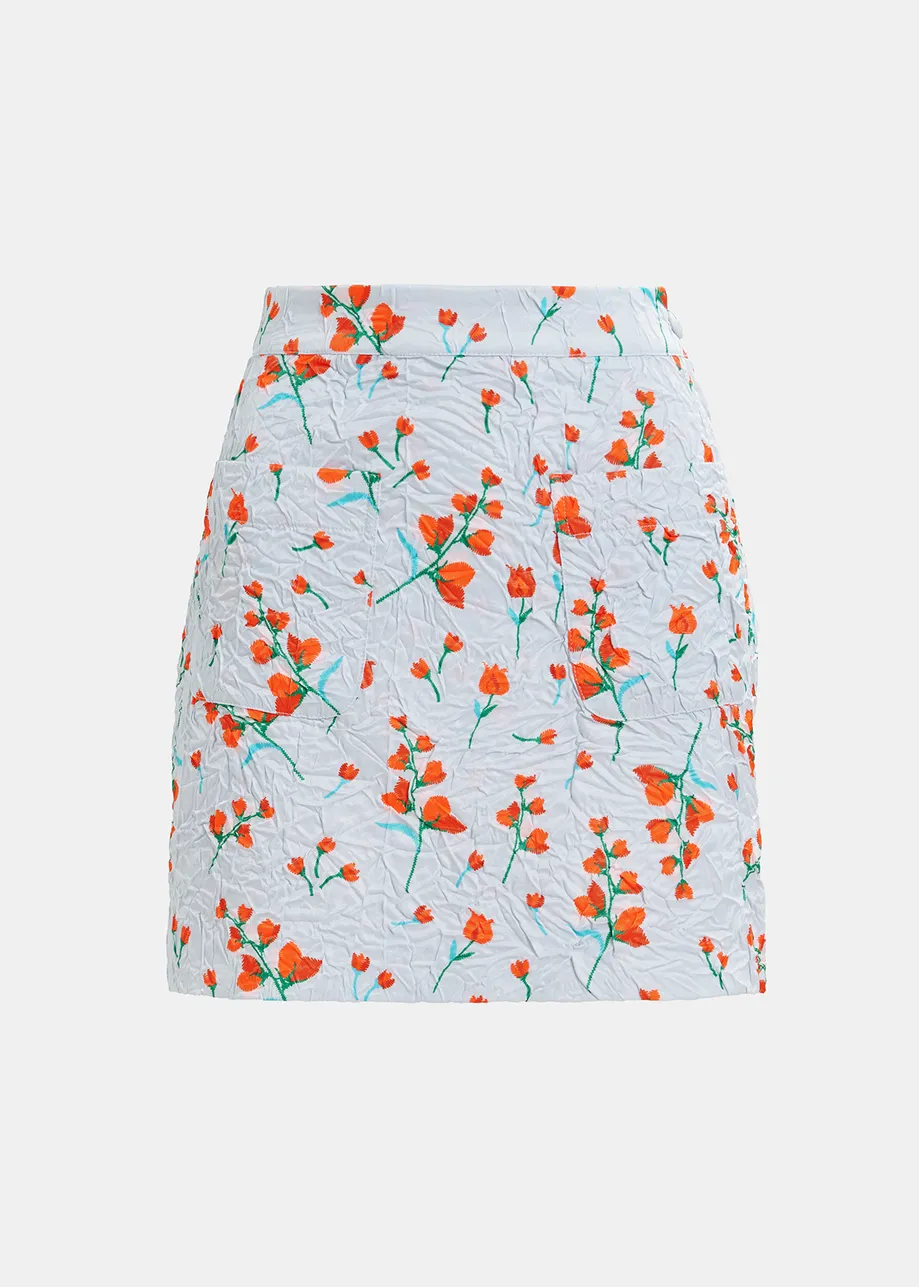 White floral-print mini skirt