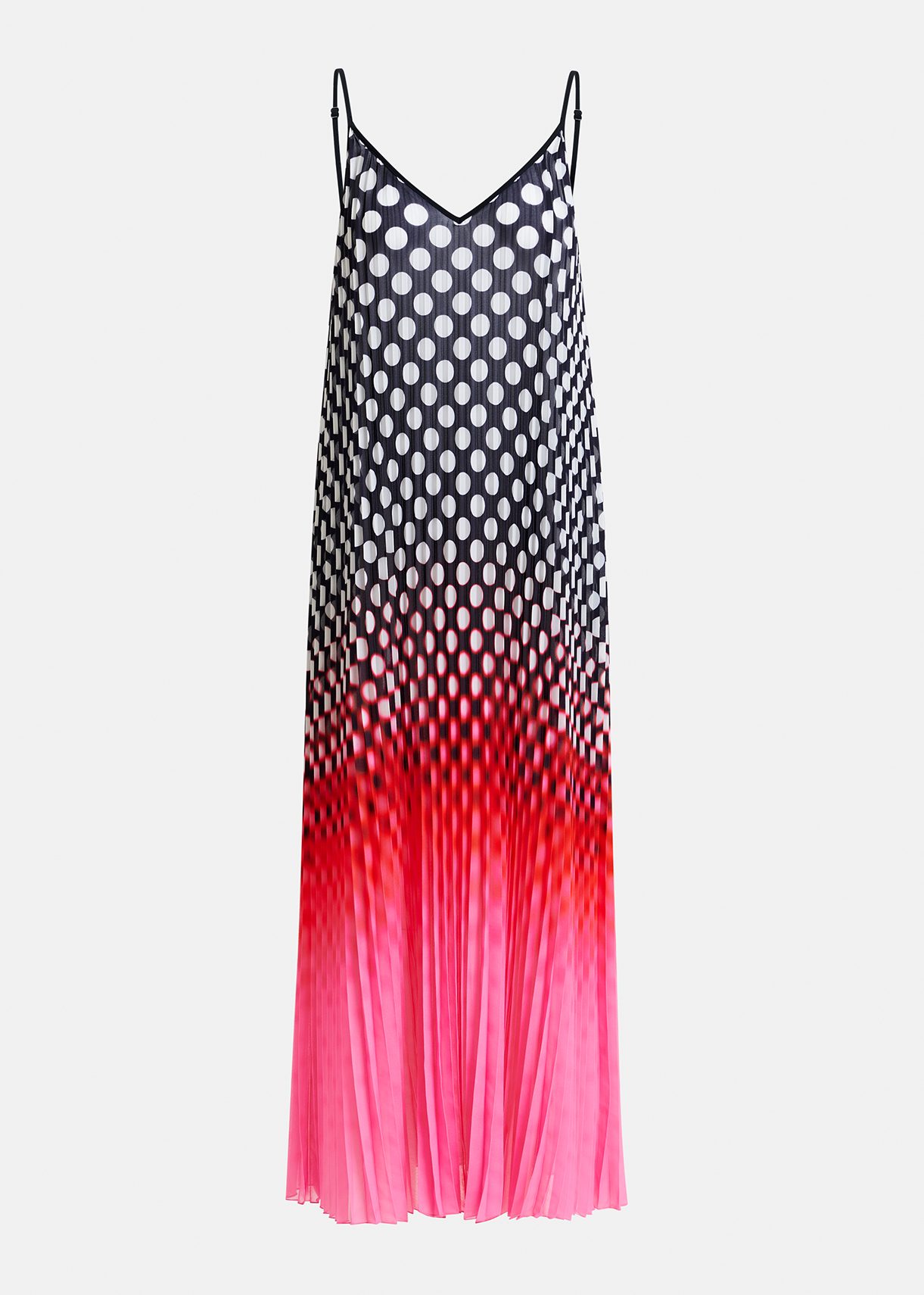 Multicolor plissé slip dress with polka dot print with a tie-dye effect