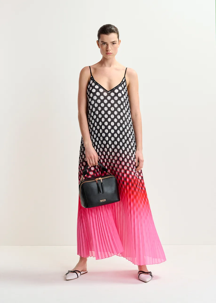 Multicolor plissé slip dress with polka dot print with a tie-dye effect