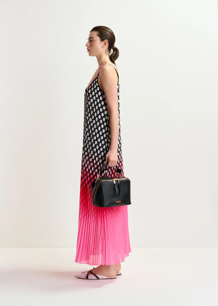 Multicolor plissé slip dress with polka dot print with a tie-dye effect