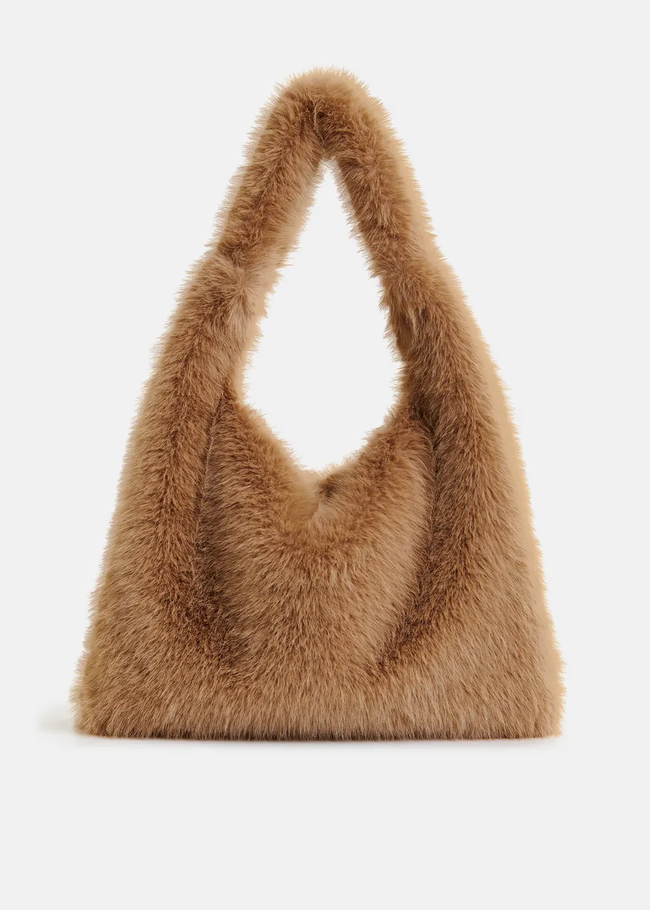 Bruine schoudertas in faux fur
