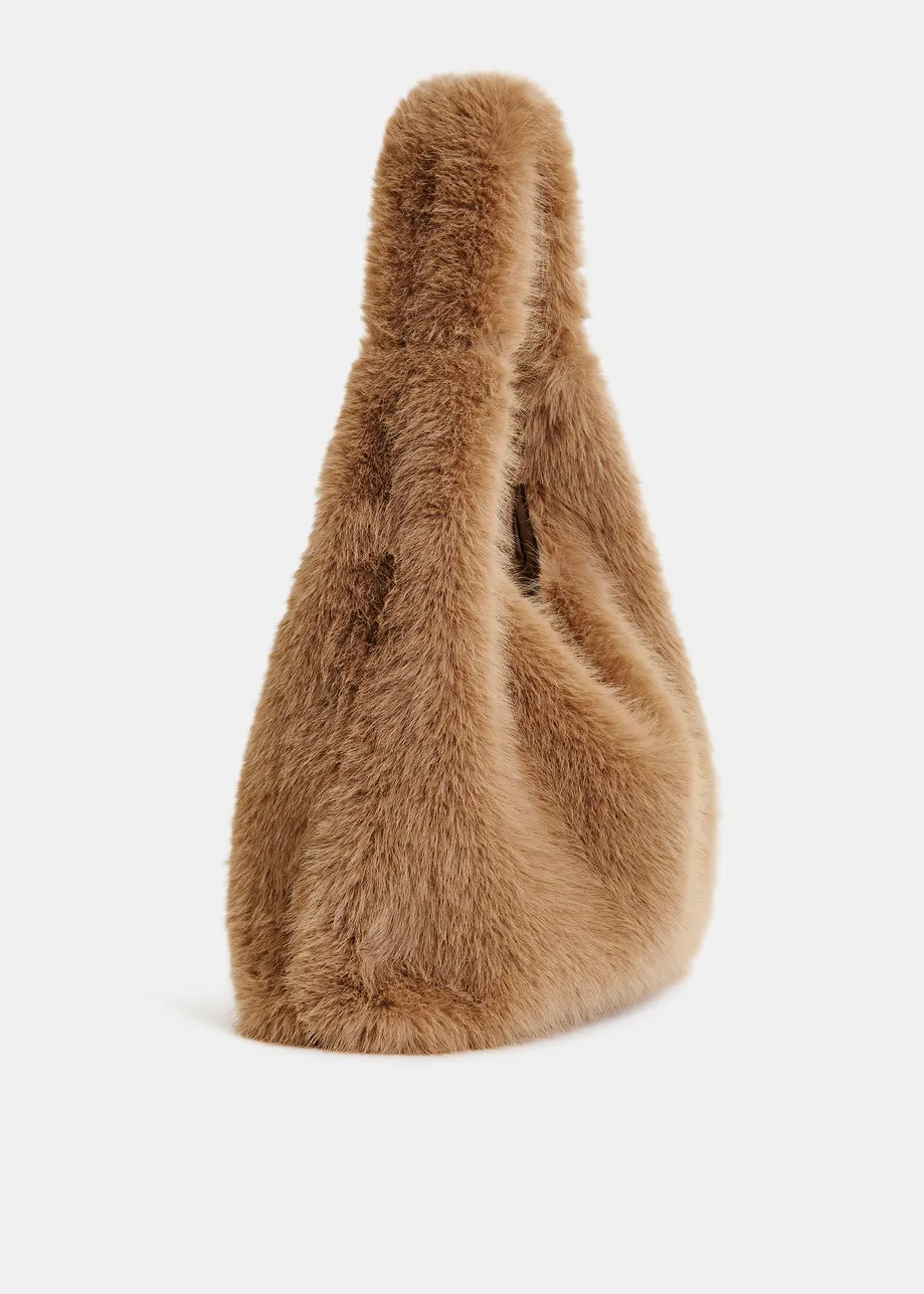 Bruine schoudertas in faux fur