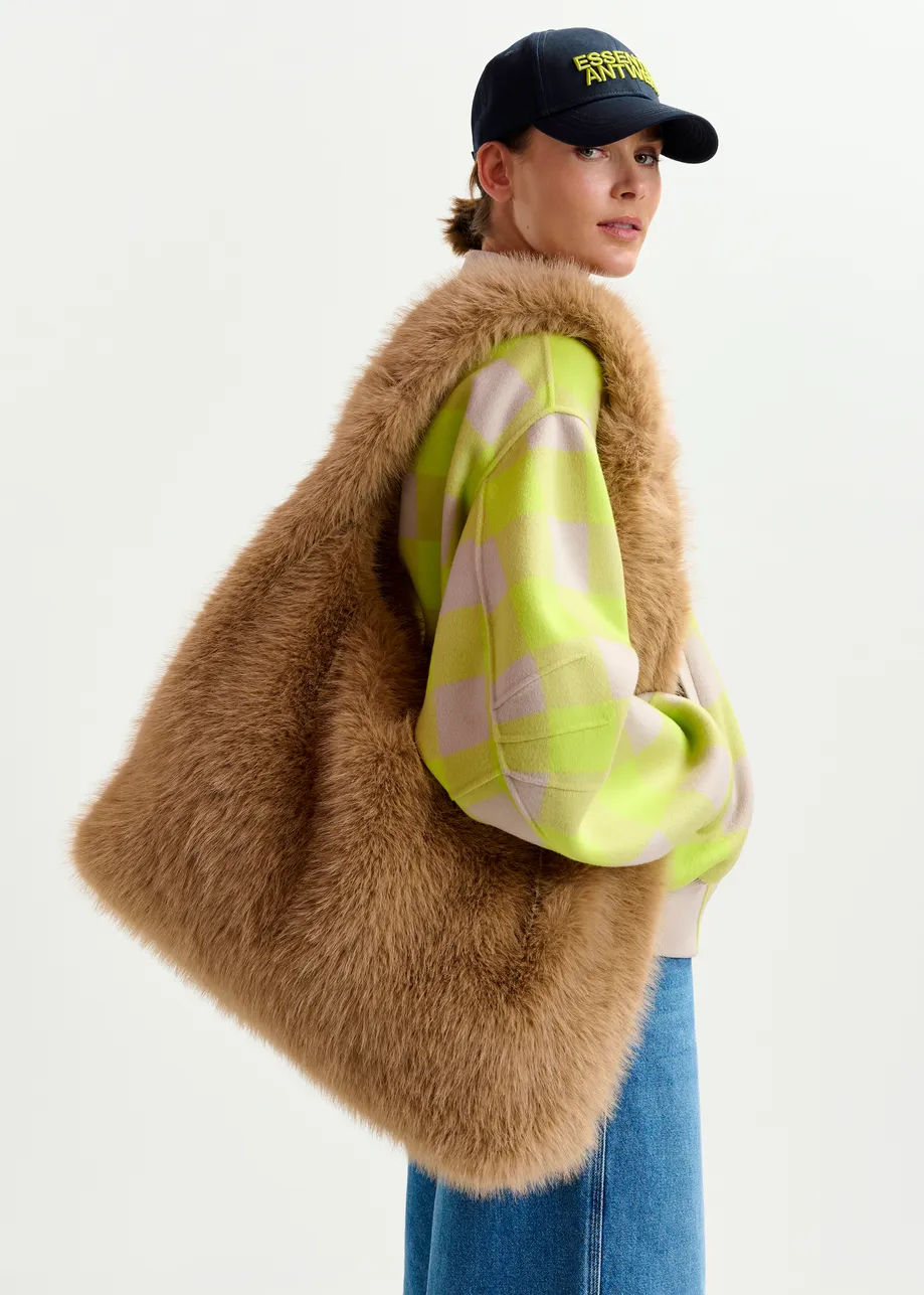 Bruine schoudertas in faux fur