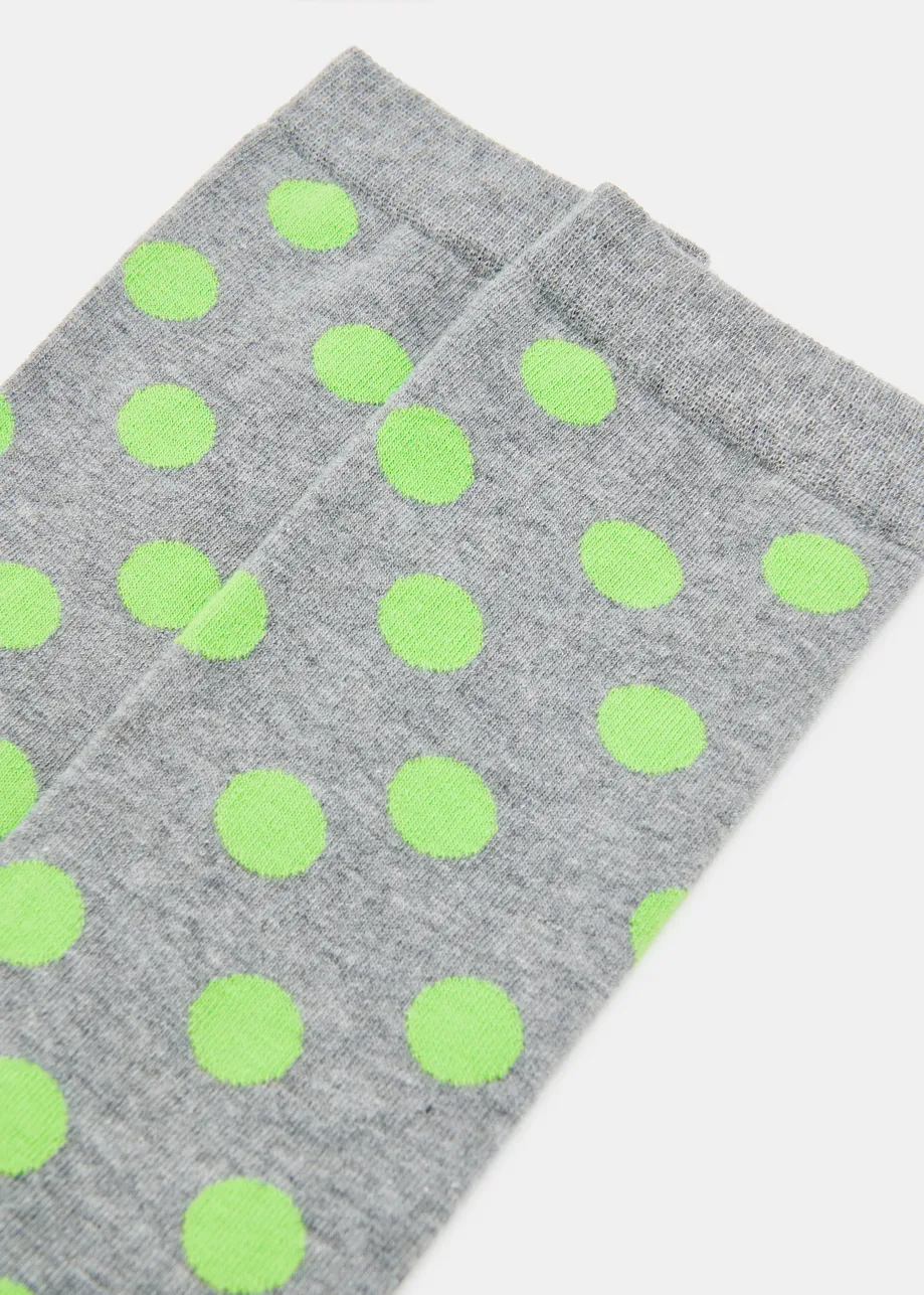Grey and green polka dot jacquard socks
