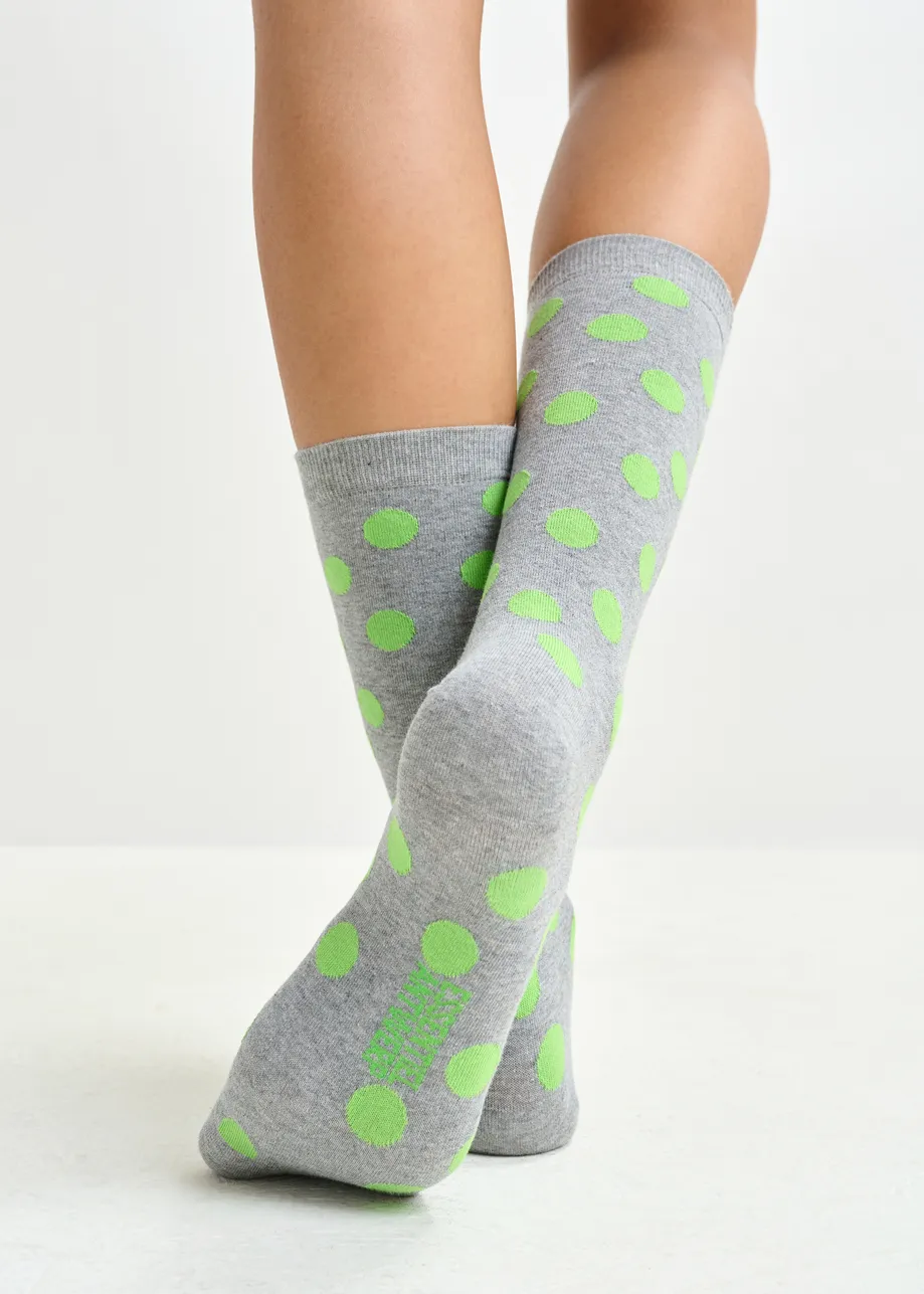 Grey and green polka dot jacquard socks