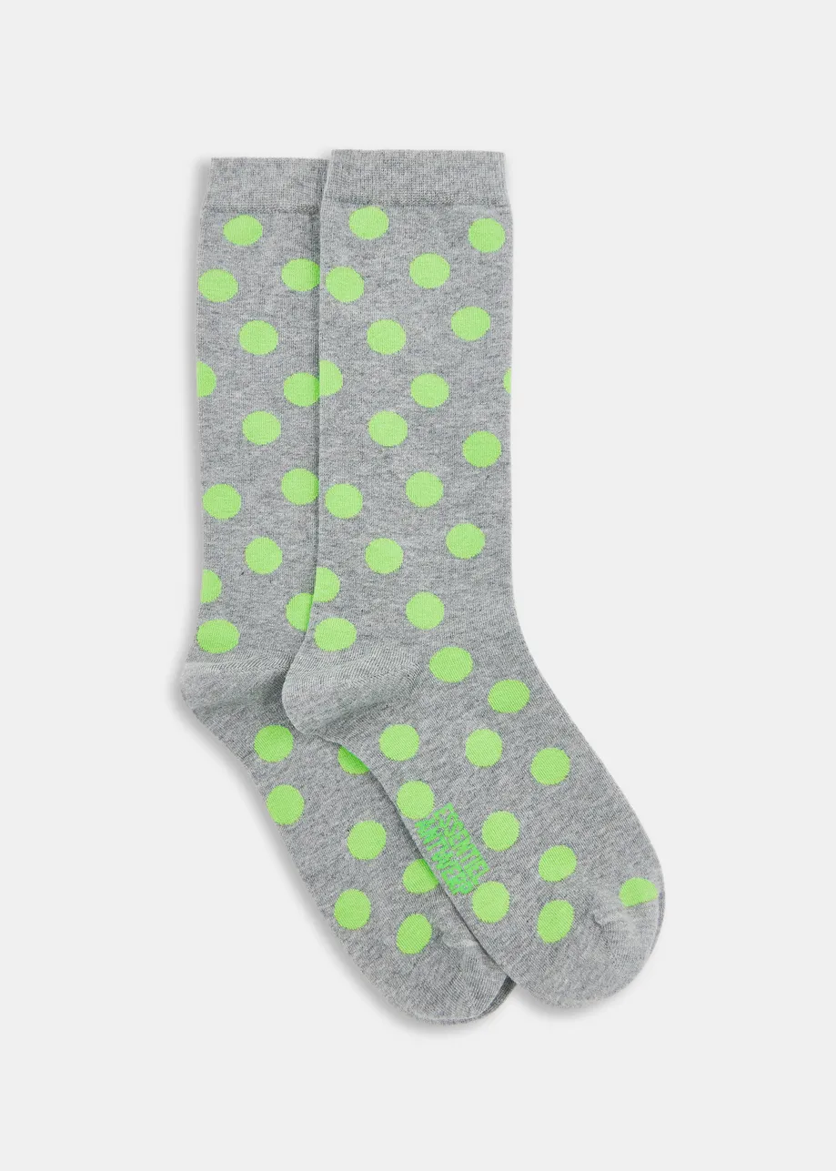 Grey and green polka dot jacquard socks