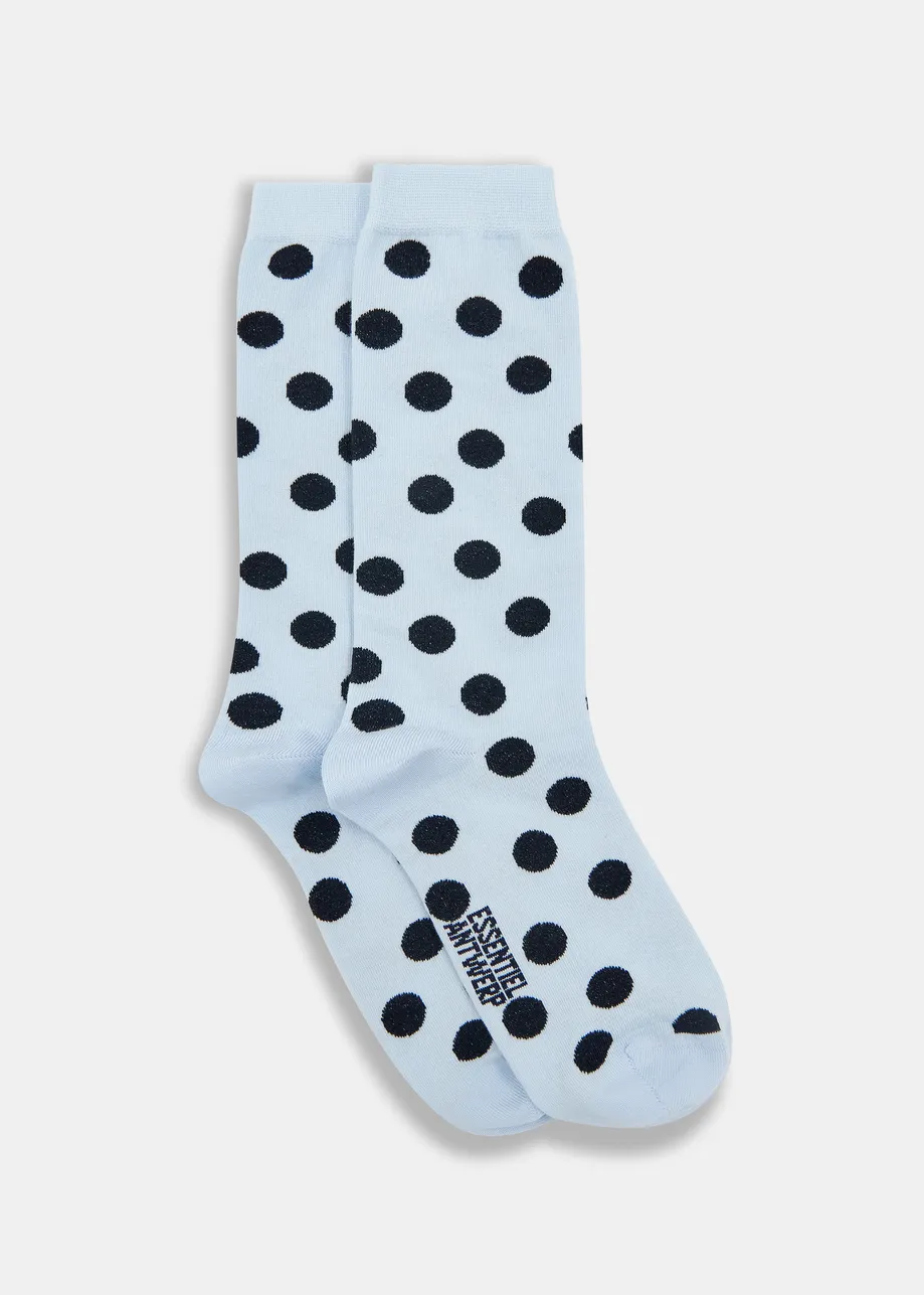 Light blue and navy polka dot jacquard socks
