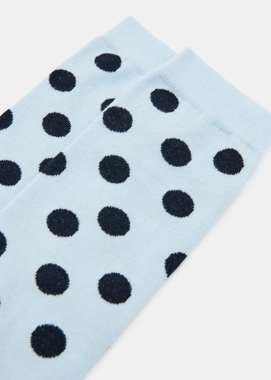 Light blue and navy polka dot jacquard socks