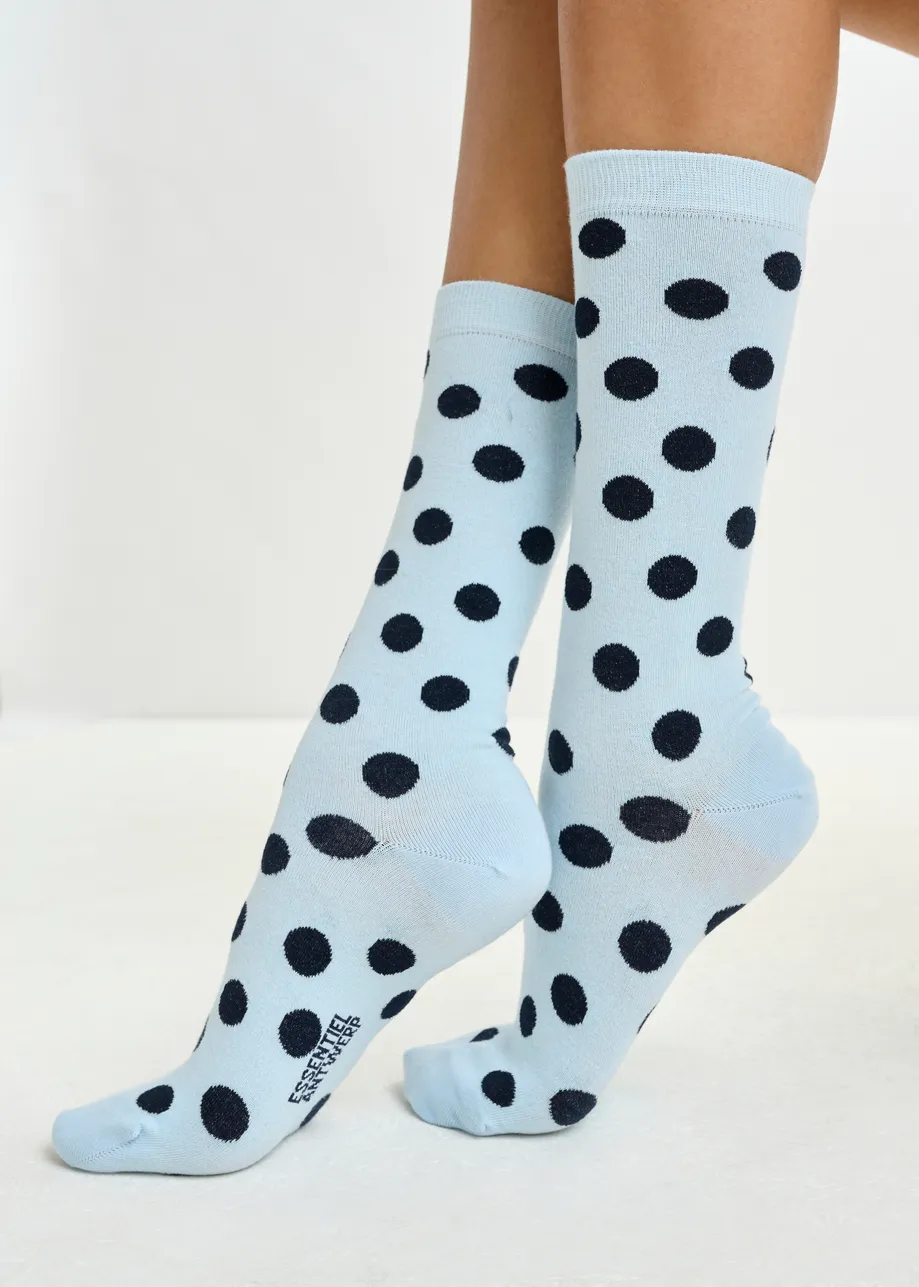 Light blue and navy polka dot jacquard socks