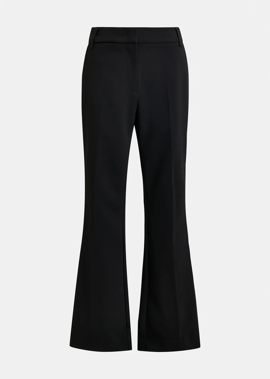 Black flared pants with rhinestone-embellished sideseams