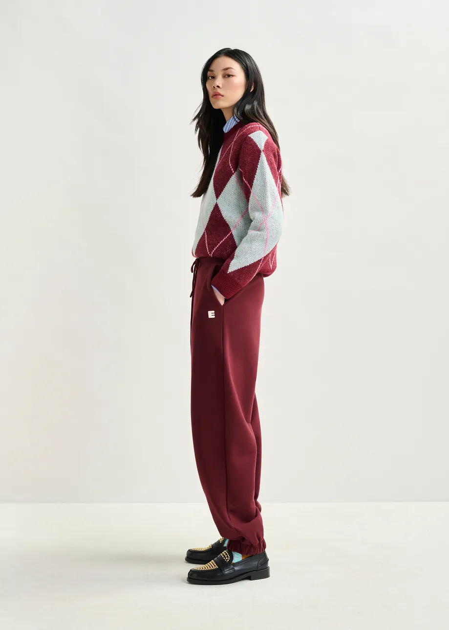 Burgundy, light blue and pink argyle sweater