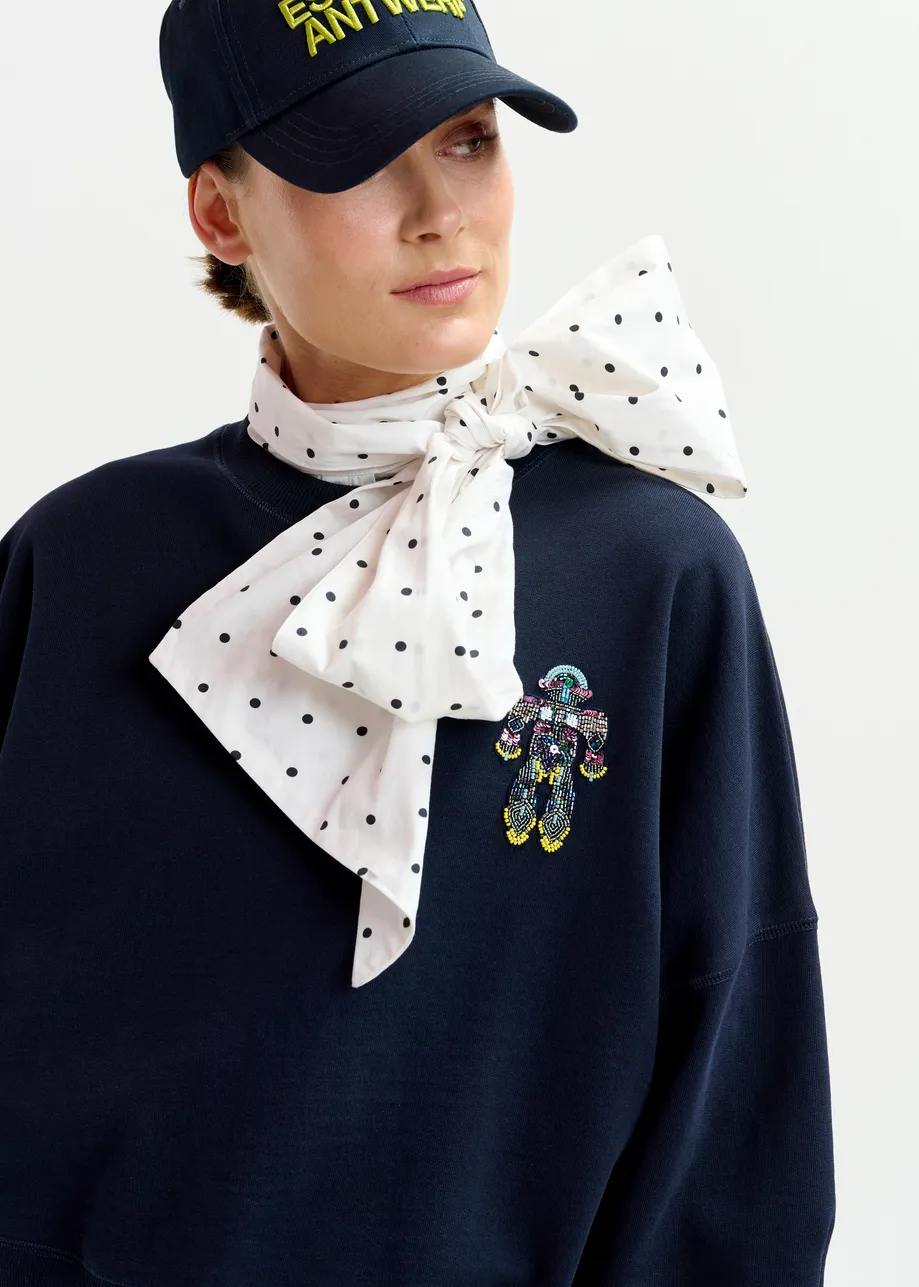 Marineblauwe katoenen sweater met veelkleurige pailletten