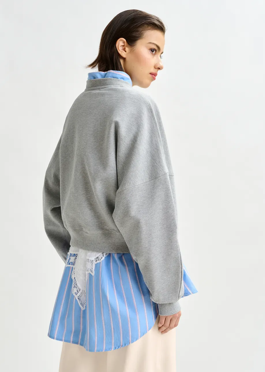 Grye and multicolor cotton sweatshrit with sequin and bead-embroidery