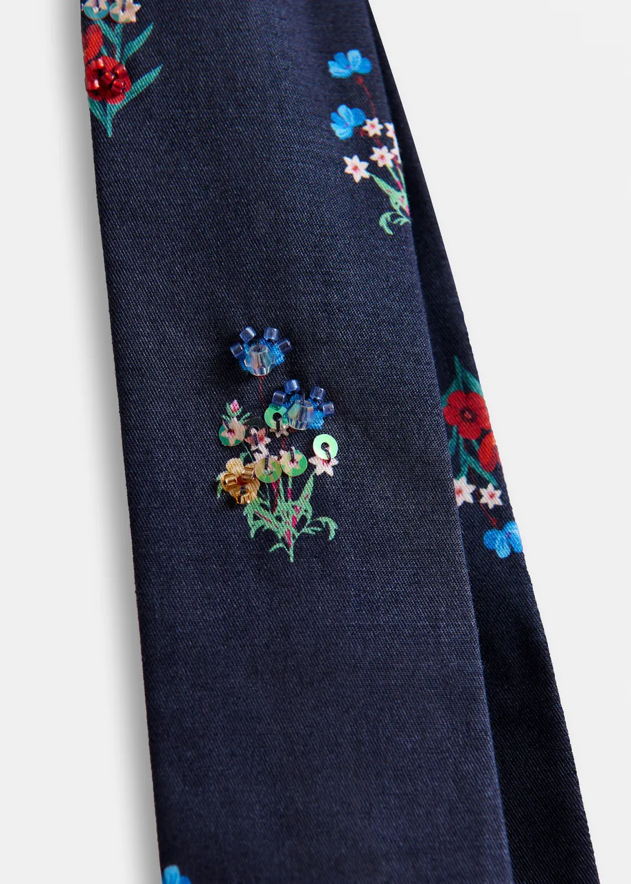 Donkerblauwe stropdas met veelkleurige pailletten