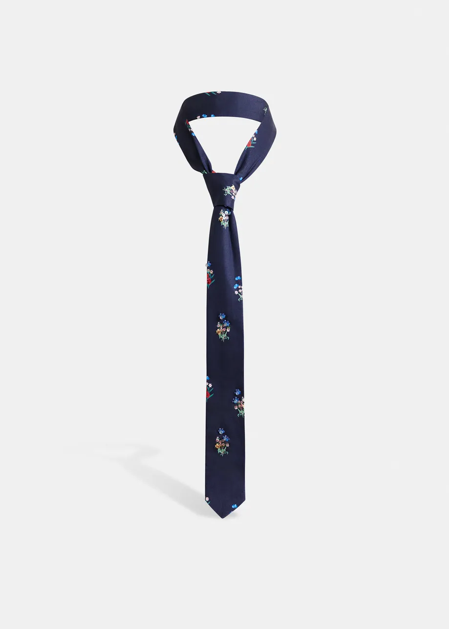 Dark blue and multicolor rhinestone-embellished tie