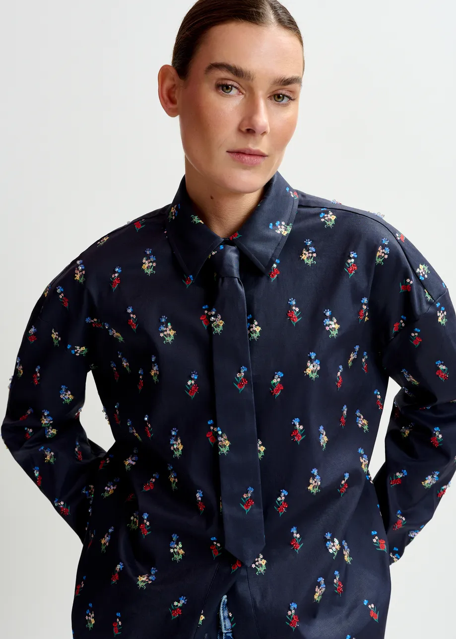 Dark blue and multicolor rhinestone-embellished tie