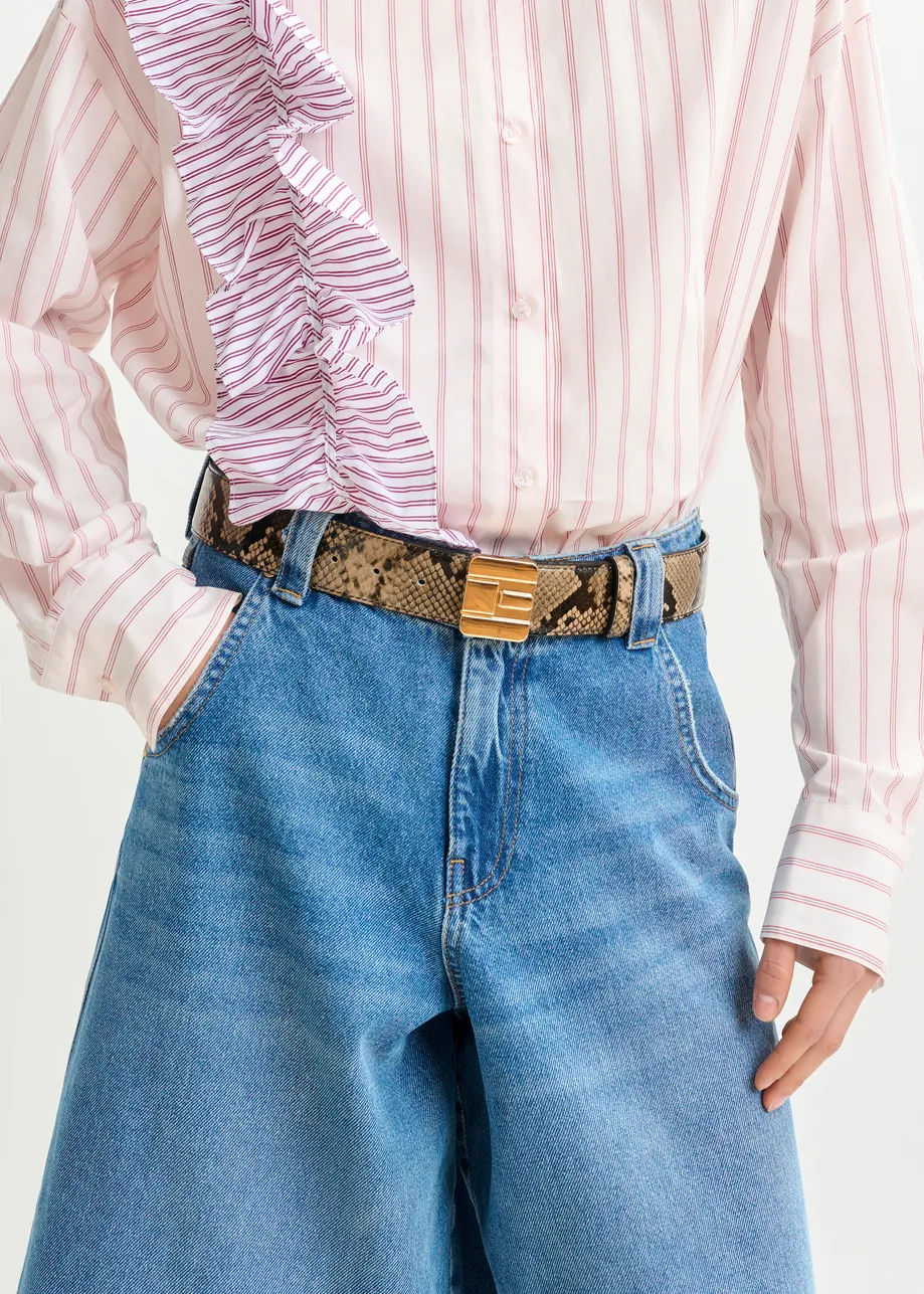 Off-white and red striped cotton shirt with ruffle detail