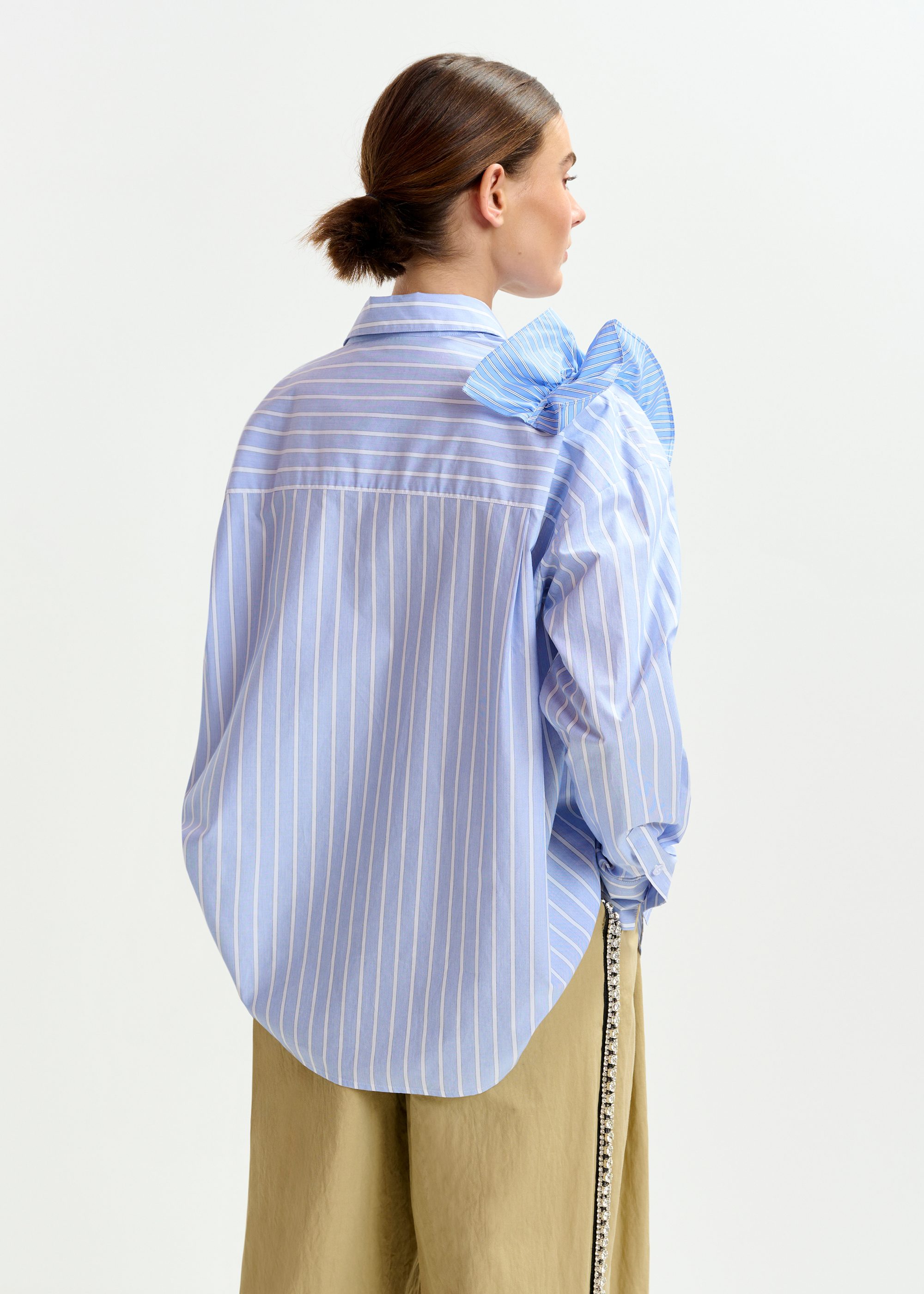新品　mideal frill stripe tunic shirt /ネイビー Woven Collar Striped Ruffle Mini Shirt Dress For Daily Casual