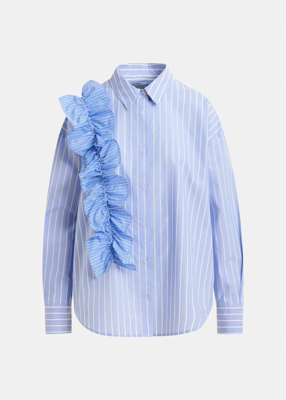 Blauw en wit gestreept overhemd met volant