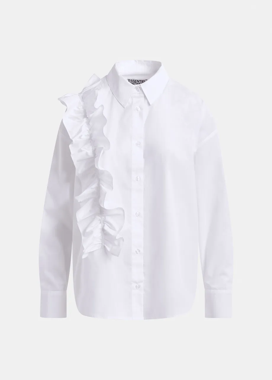 White cotton shirt with ruffle detail