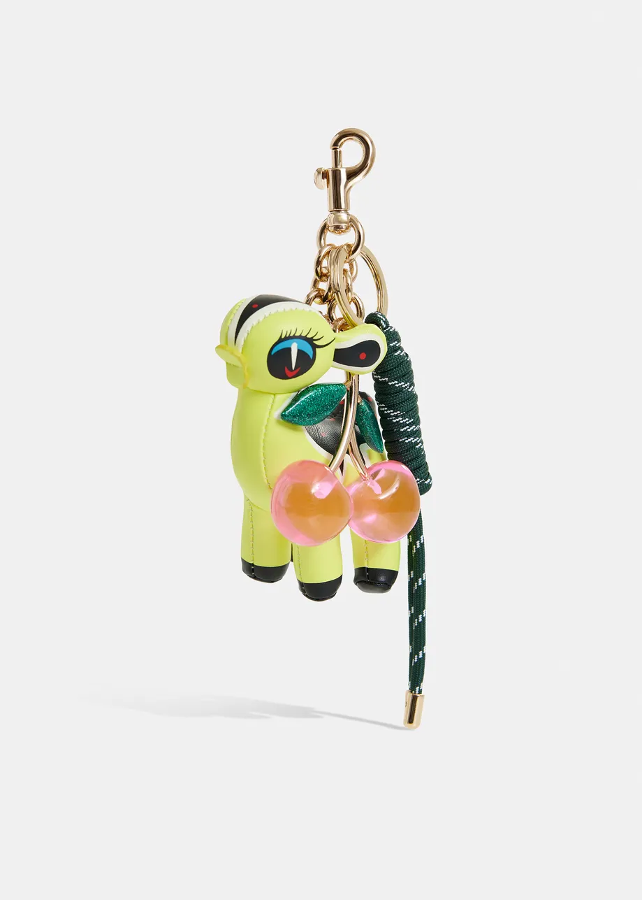 Yellow, pink and green faux leather bambi and resin cherry bag charm