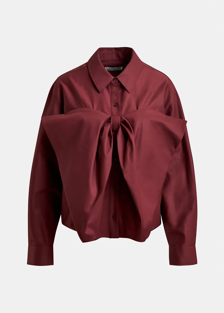 Burgundy bow-detailed cotton-blend shirt