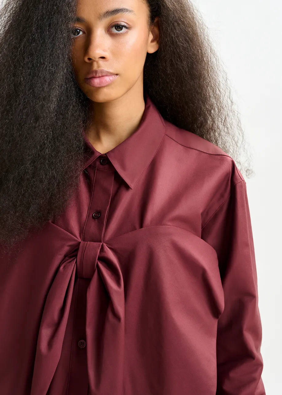 Burgundy bow-detailed cotton-blend shirt