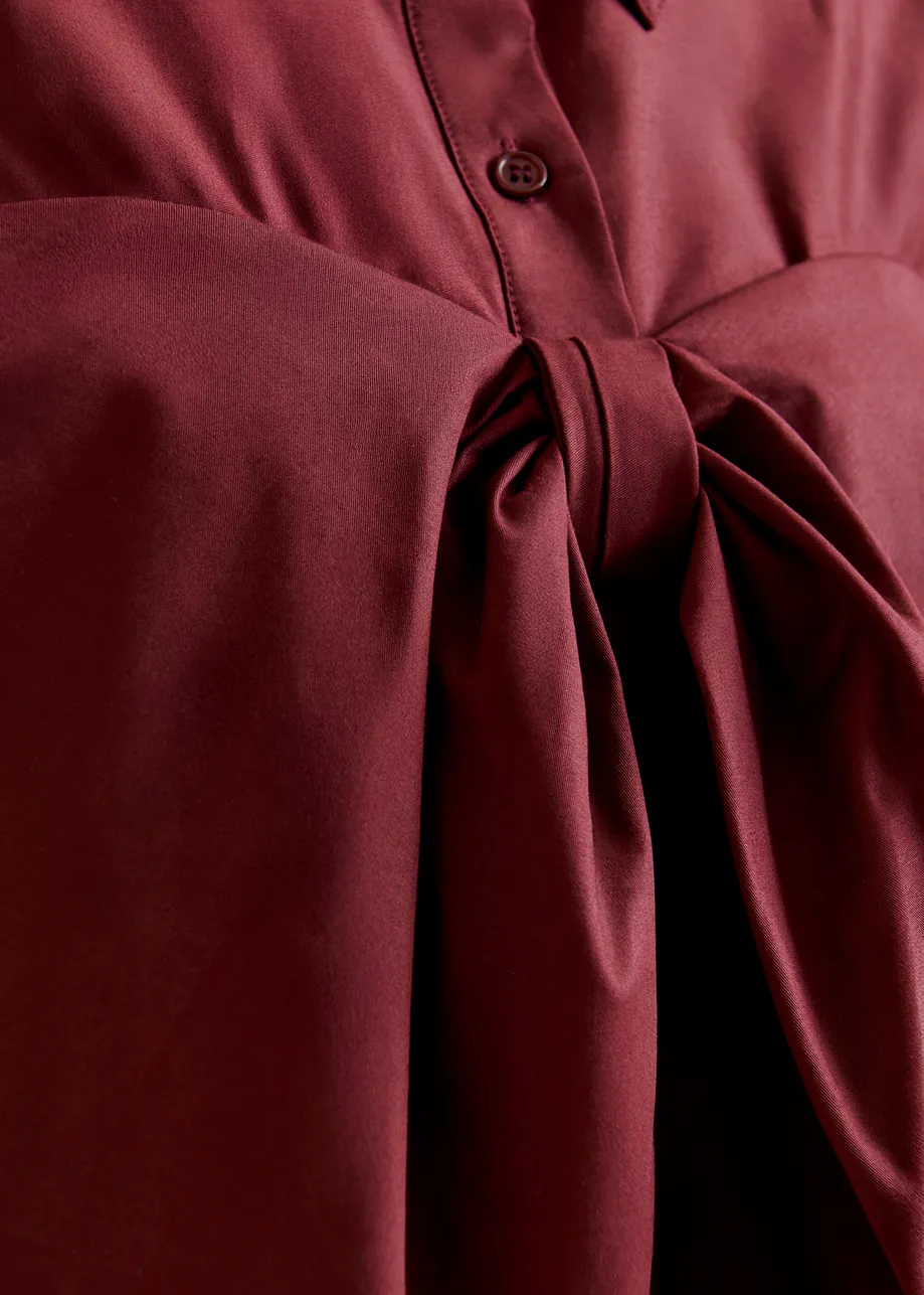 Burgundy bow-detailed cotton-blend shirt