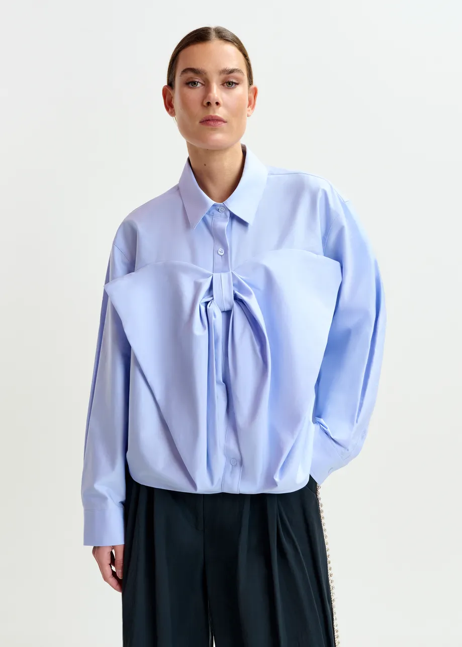 Light blue bow-detailed cotton-blend shirt