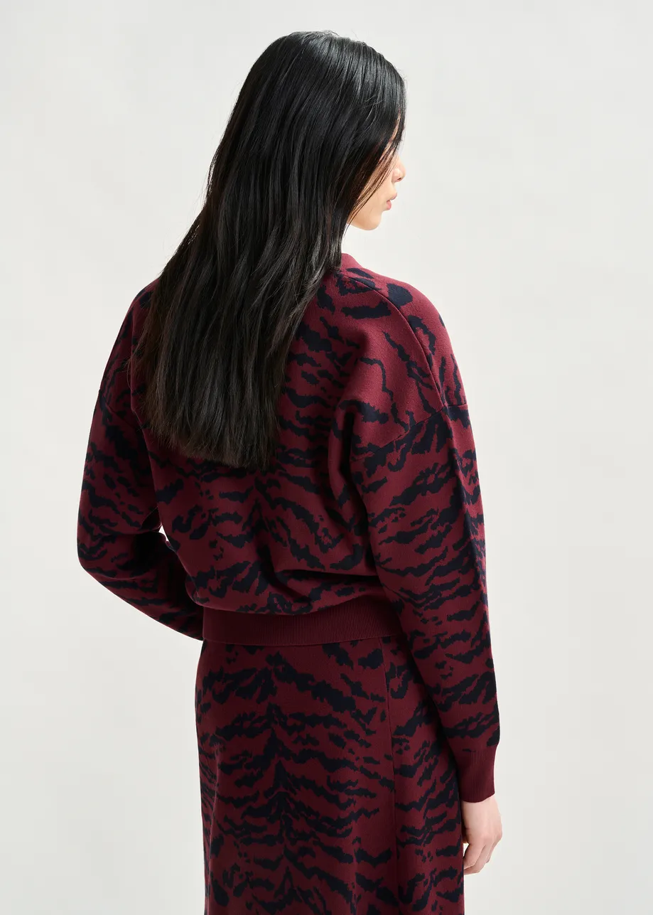 Bordeaux zebraprint cardigan met strasknoop